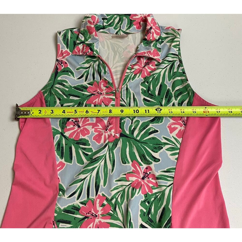 Jofit Women's Pink Green Hibiscus Print Sleeveless Golf Active Dress Size Small - Picture 7 of 9